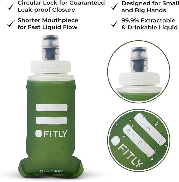 FITLY Soft Flask - Shrink As You Drink Soft Water Bottle for Hydration Pack - Folding Water Bottle Ideal for Running, Hiking, Cycling, Climbing & Rigorous Activity