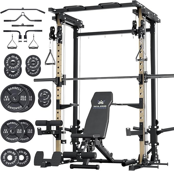MAJOR FITNESS Drone3 Smith Machine, All-in-One Home Gym Power Rack with Cable Crossover, Pull-Up Bars, T-Bar & Squat Station, Heavy-Duty Full-Body Workout for Strength Training