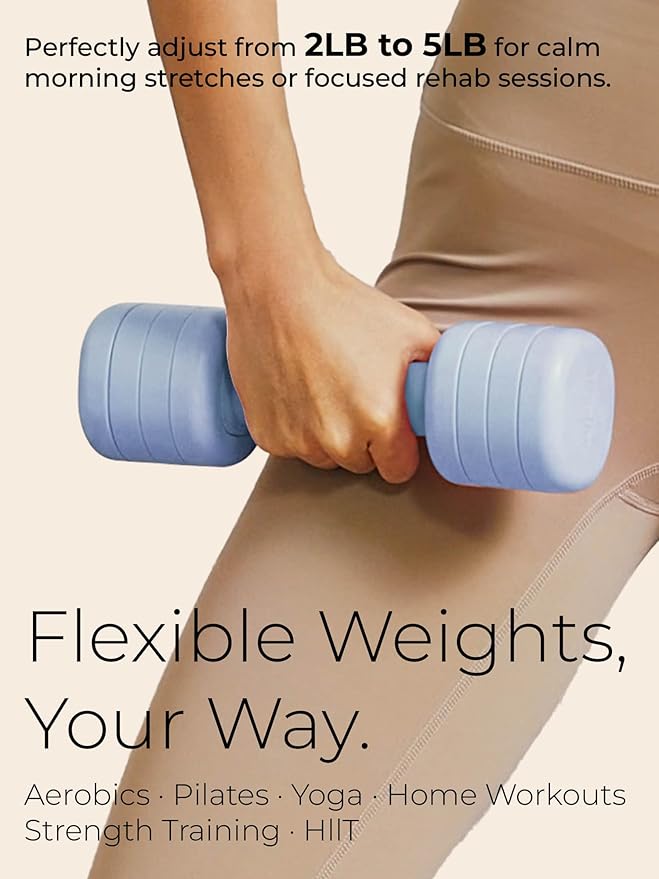 Adjustable Dumbbell Set|2LB 3LB 4LB 5LB Light Hand Weights for Women|One-Twist Weight Adjustment|Non-Slip Curved Grip Handle|Free Weights for Home Gym, Rehab, Pilates, Yoga, Strength Training