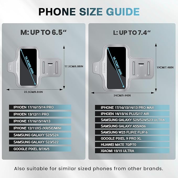 PORTHOLIC 2025 Running Armband Water Resistant Sports Phone Holder Case with Extension Strap, Key Card Slot Up to 6.9" Phone for iPhone 17/16/15/14/13 Plus Air Pro Max XR/XS, Galaxy S25/24/S10