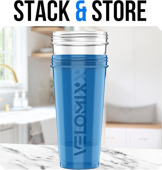 VELOMIX -2 Pack- 28 oz Protein Shaker Bottles for Protein Mixes - 2x Wire Whisk | Leak Proof Shaker Cups for Protein Shakes | Protein Shaker Bottle Pack | Shakers for Protein Shakes-Blue&Transparent