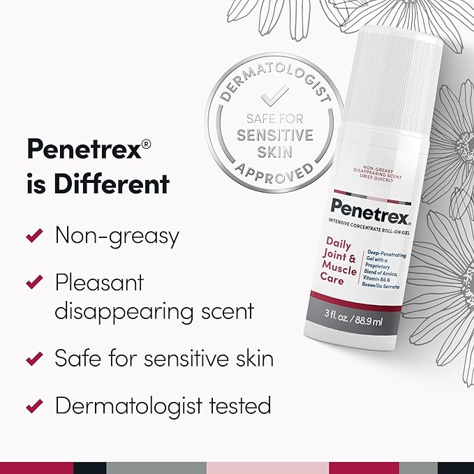 Penetrex Joint & Muscle Therapy Roll On - Soothing Gel for Back, Neck, Hands, Feet - Premium Whole Body Rub with Arnica, Vitamin B6 MSM & Boswellia - 3oz