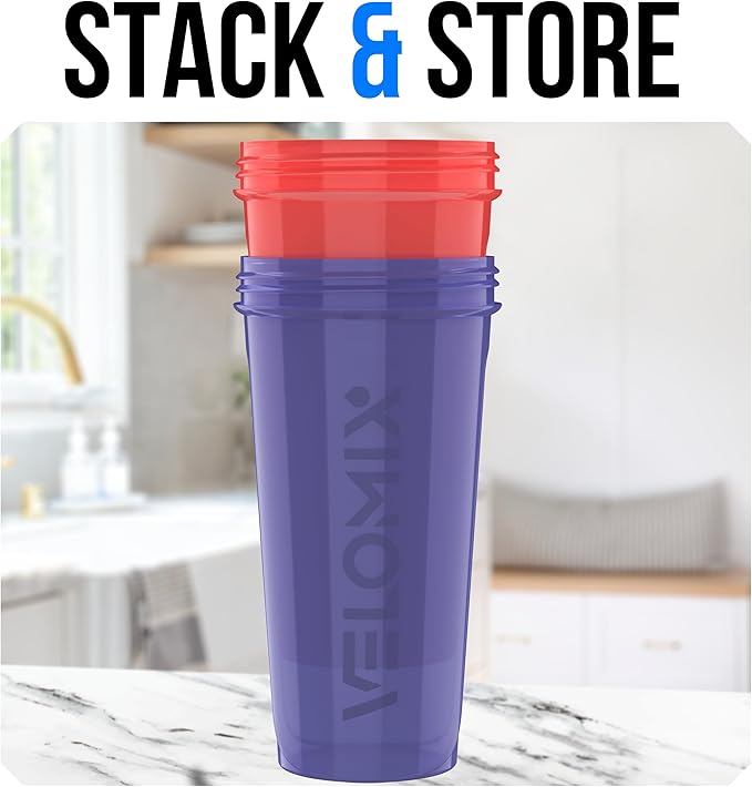 VELOMIX -2 Pack- 28 oz Protein Shaker Bottles for Protein Mixes - 2x Wire Whisk | Leak Proof Shaker Cups for Protein Shakes and Pre Workout | Protein Shaker Bottle Pack (Pink/Purple)