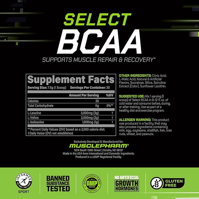MusclePharm Essentials BCAA Powder, Pre & Post Workout Recovery Drink, Supports Muscle Recovery & Energy Production, Essential Amino Acids Supplement, 30 Servings, Blue Raspberry Flavor