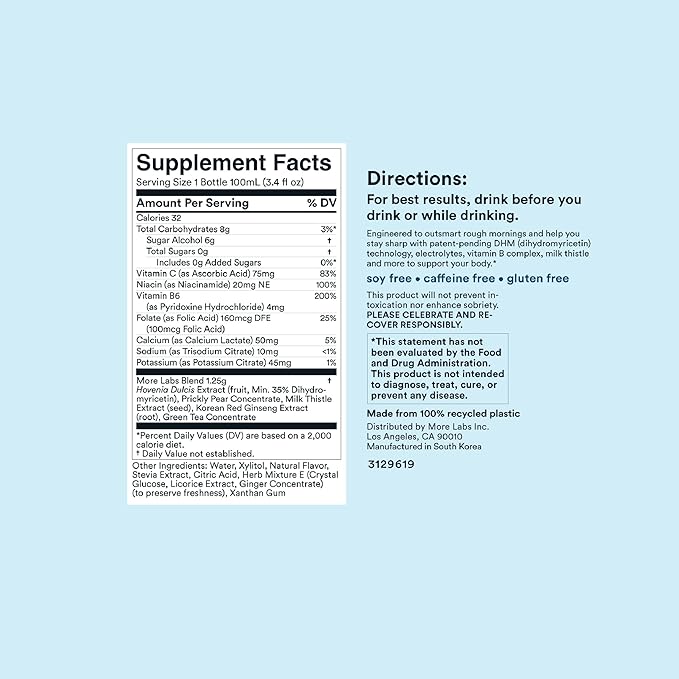 Morning Recovery Electrolyte, Milk Thistle Drink Proprietary Formulation to Hydrate While Drinking, Highly Soluble Liquid DHM, Non GMO, Vegan, Gluten-Free, Sugar Free Watermelon, Pack of 6