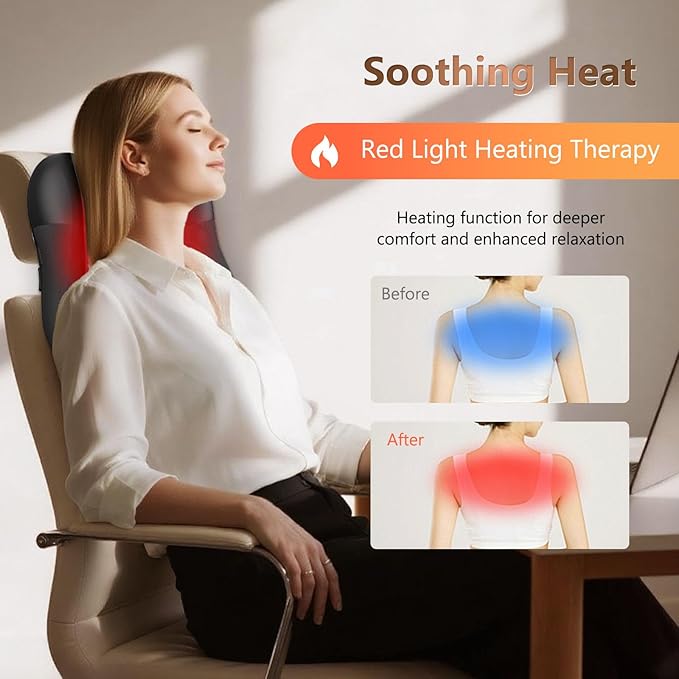 belhope Shiatsu Back Massager with Heat,Percussion Massage Cordless Back Massage for Pain Relief Deep Tissue.4D Kneading Massage,Gift for Men Women Parents Relaxation at Christmas Office Car,Black