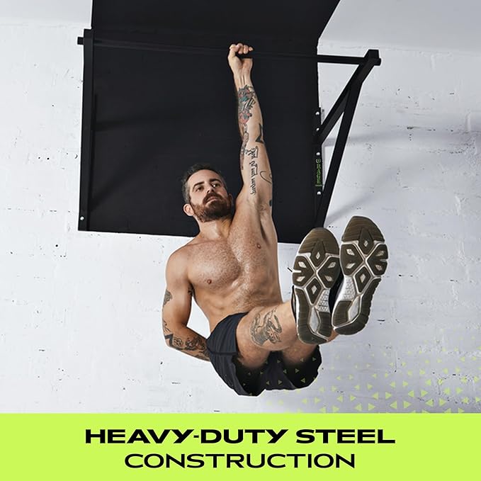 Rage Fitness Heavy-Duty Wall Mounted Pull Up Bar - 500 lbs Weight Capacity | Maintain Upper Body Strength & Core Stability | Space Efficient Steel Chin Up Black Bar for Home & Gym Versatile Workouts