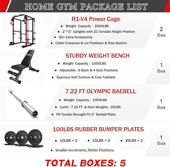 R1-V4 Power Cage Rack, 2000LB Squat Rack with Cable Crossover System, Multi-Function Weight Cage, Home Gym Workout Machine with More Training Attachments