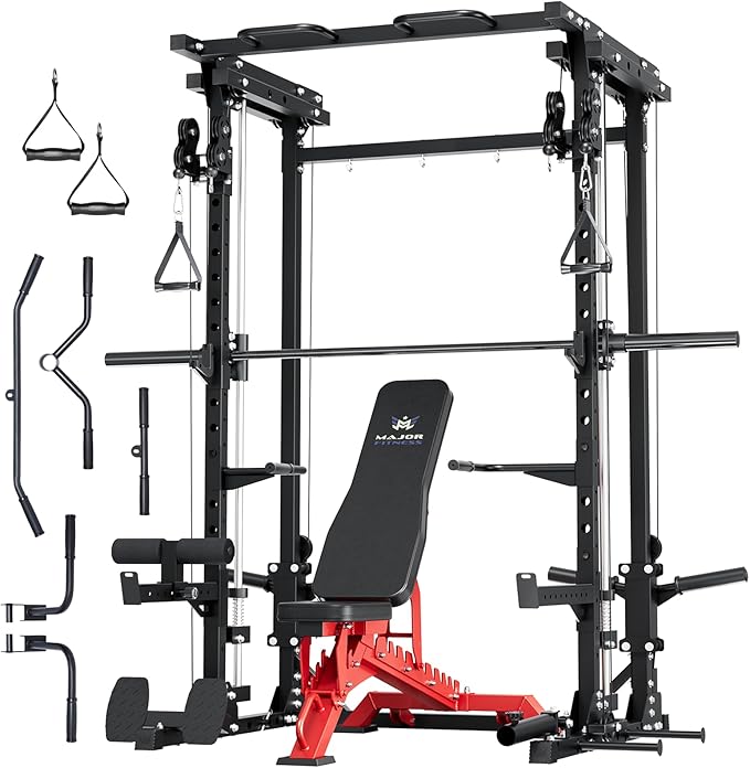 MAJOR FITNESS Drone3 Smith Machine, All-in-One Home Gym Power Rack with Cable Crossover, Pull-Up Bars, T-Bar & Squat Station, Heavy-Duty Full-Body Workout for Strength Training