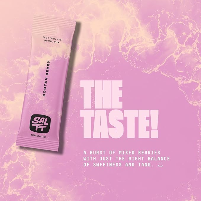 SALTT Electrolytes Powder Flavored Drink Mix - Booyah Berry - 30 Hydration Packets - Magnesium, Potassium, Sodium, Trace Minerals - Zero Sugar & Gluten Free - Travel Essentials