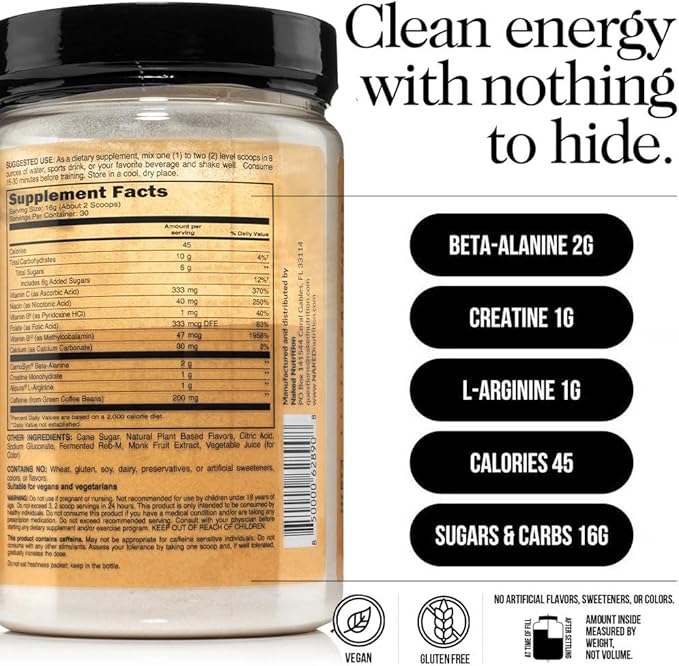 NAKED Watermelon Energy - Clean Pre Workout Supplement for Men and Women, Vegan Friendly, No Added Sweeteners, Colors Or Flavors - 30 Servings