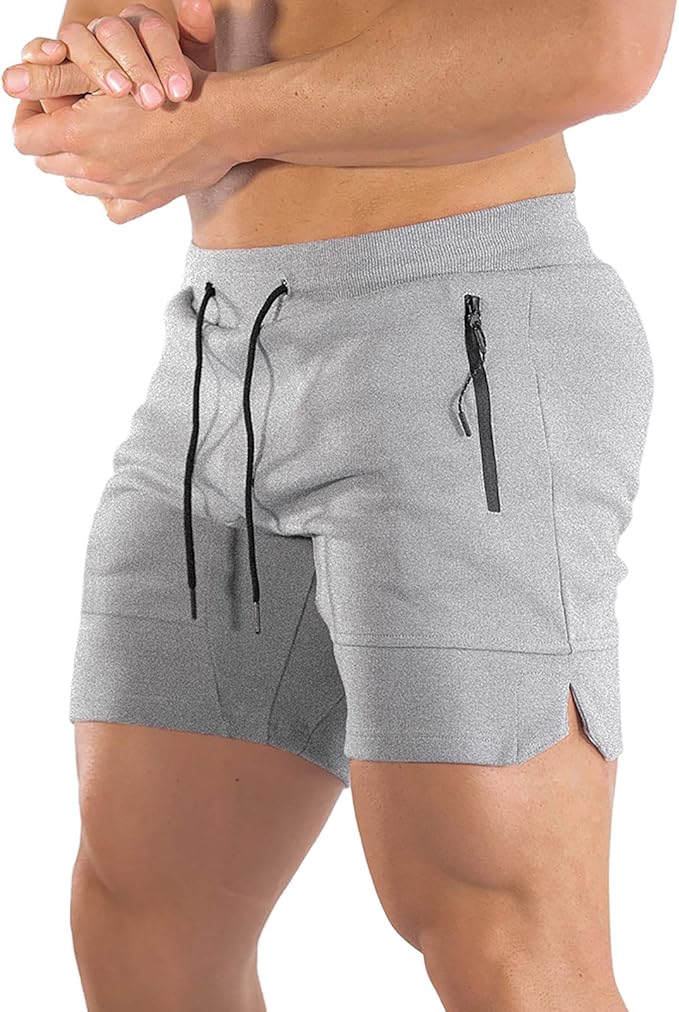 PIDOGYM Men's 5" Gym Workout Shorts,Fitted Jogging Short Pants for Bodybuilding Running Training with Zipper Pockets