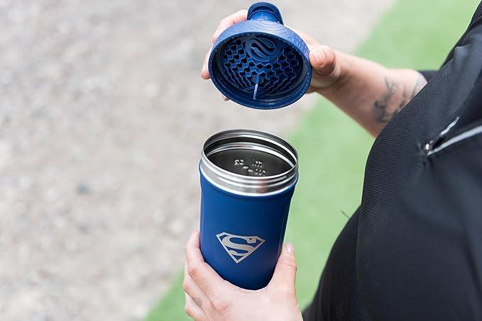 Smartshake DC COMICS Reforce Stainless Steel Protein Shaker Bottle 900 ml | 30 oz - Leakproof Screw-on Lid - BPA Free – Unisex - Non Insulated - Superman Logo