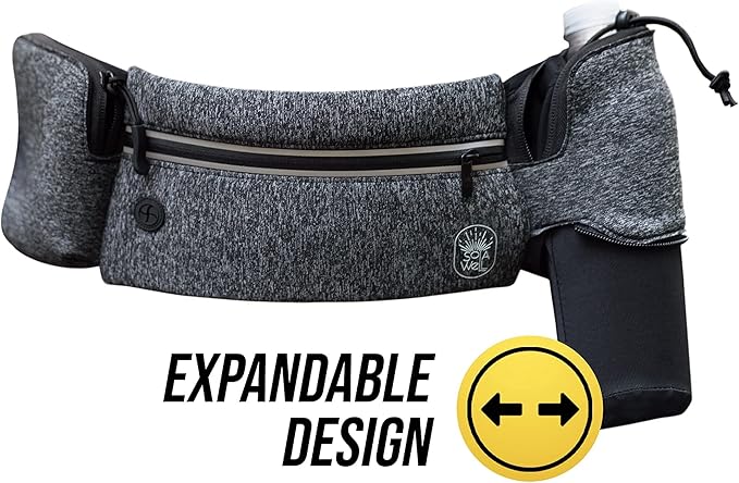 Running Belt with Water Bottle Holder - Waist Bag With Extender for Jogging, Hiking, Cycling, Walking - Dog Walker Hydration Fanny Pack - Sport Pouch iPhone Carrier for Women and Men - Gray