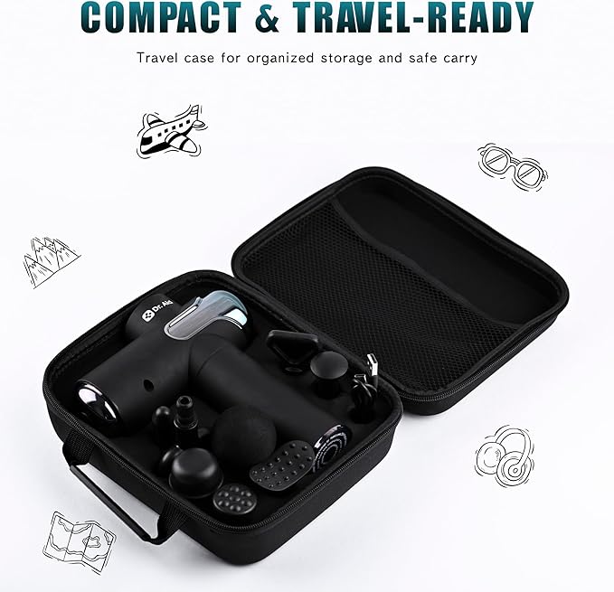 Dr. Aid Massage Gun – Deep Tissue Muscle Massager Gun for Pain Relief, 8 Heads, AI-Powered 9-Speed Smart Levels, Quiet & Powerful Motor, 6-Hour Battery Life, Travel Case Included, Black