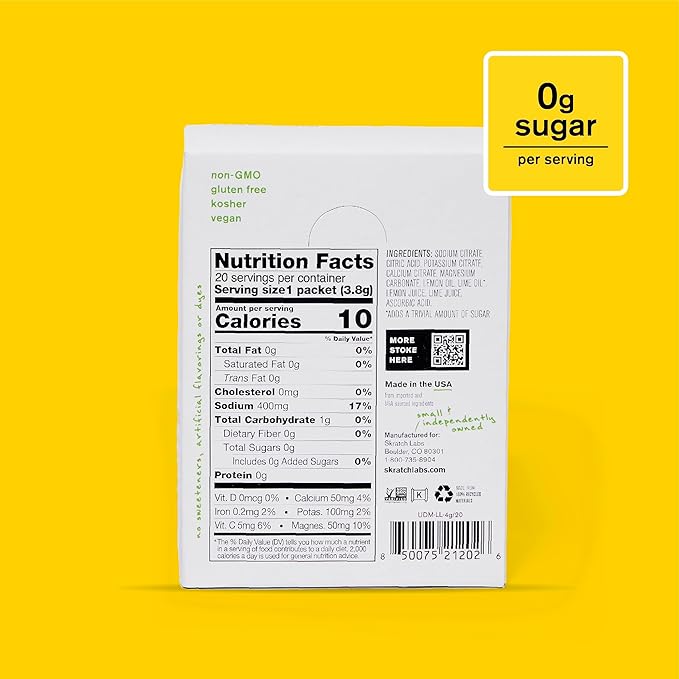 Skratch Labs Unsweetened Hydration Sport Drink Mix | Sugar Free | Electrolytes Booster | Lemon + Lime - 20 Servings | Non-GMO, Vegan, Kosher, Keto, Paleo