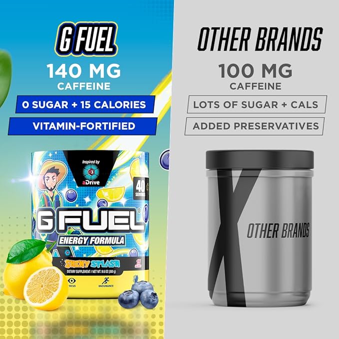 G fuel aDrive Energy Drink Powder, Pre Workout Caffeine Mix for Gaming, Sugar Free Focus Amino, Vitamin + Antioxidants, 9.9oz (Blueberry & Lemonade, 40 Servings)