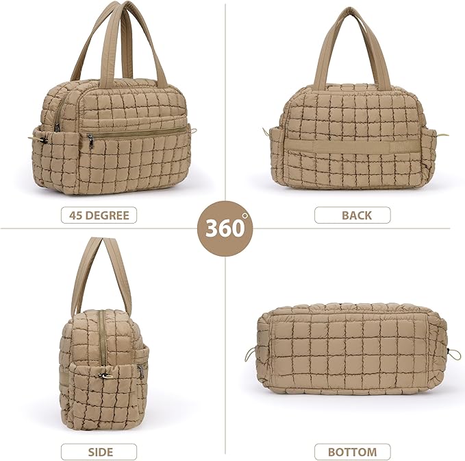 Quilted Duffle Bag for Women Cute Weekender Overnight Bags Lightweight Soft Puffer Travel Duffel Bags Carry On Gym Bag