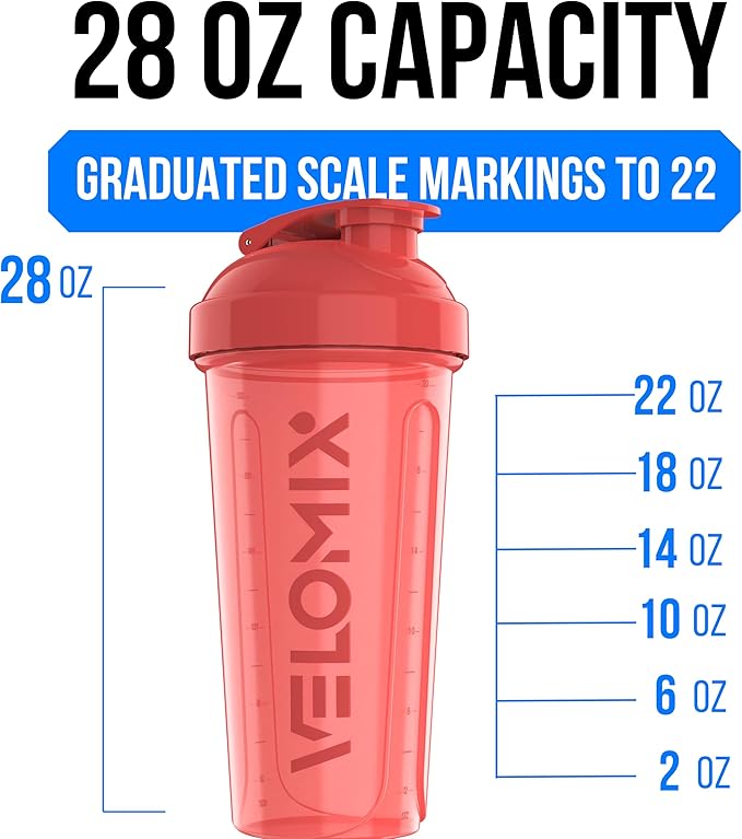 VELOMIX -2 Pack- 28 oz Protein Shaker Bottles for Protein Mixes - 2x Wire Whisk | Leak Proof Shaker Cups for Protein Shakes and Pre Workout | Protein Shaker Bottle Pack (Pink/Purple)