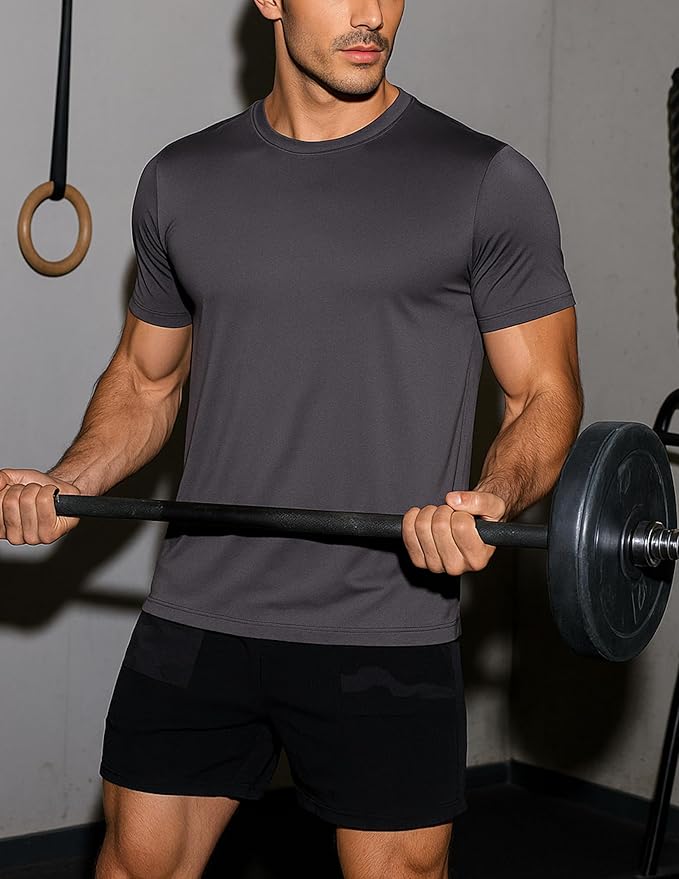 5 Pack Men’s Active Quick Dry Crew Neck T Shirts | Athletic Running Gym Workout Short Sleeve Tee Tops Bulk