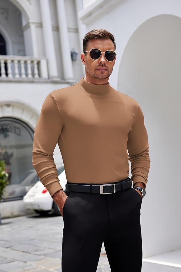 COOFANDY Mens Mock Turtleneck Long Sleeve Shirts Basic Thermal Turtle Neck Undershirt Lightweight Pullover Sweaters Top