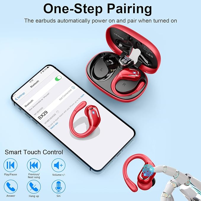 Wireless Earbud, Bluetooth 5.4 Headphones 75Hrs Playtime, Bluetooth Earbuds Deep Bass Noise Cancelling Mic, Over Ear Buds with Sport Earhooks, IP7 Waterproof Wireless Earphones for Workout/Running/Gym