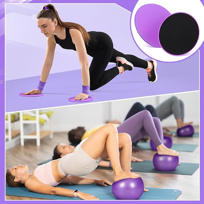 Poen 18 Pcs Pilates Ring Kit Home Pilates Ring Circle and Ball Set for Women Yoga Fitness Set with 5 Resistance Band Stretching Strap Non Slip Sock Ball Core Slider Wristband Headband Gym Bag