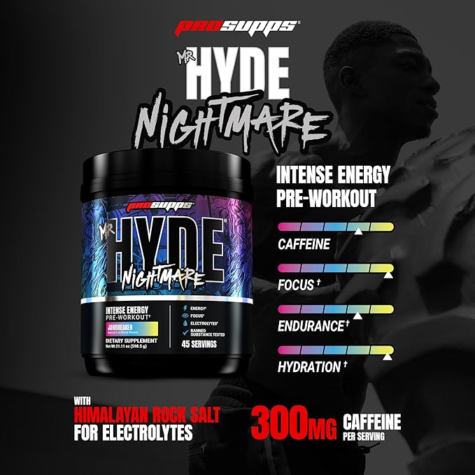 PROSUPPS Mr. Hyde Nightmare Pre Workout Powder with Caffeine & Beta Alanine - Preworkout for Intense Energy, Mental Focus & Performance - Gym & Fitness Supplements (Jawbreaker, 45 Servings)