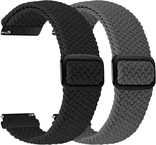 2 Pack Quick Release Braided Bands - 18mm 19mm 20mm 22mm 24mm Solo Loop Adjustable Soft Band for Women Men