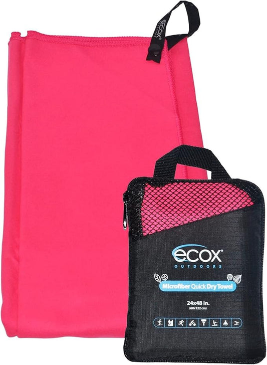 ecox Outdoors Microfiber Towel Fast Drying Soft Feel Fast Action Drying for Gym Beach Outdoors Travel Yoga Camping Compact Size 1 Piece 24x48 in Red MFT1P24RD