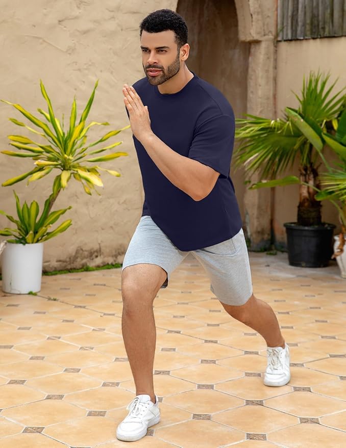 Mens Oversize Short Sleeve T-Shirts Loose Fit Solid Color Lightweight Tee Shirt Athletic Dry Fit Top