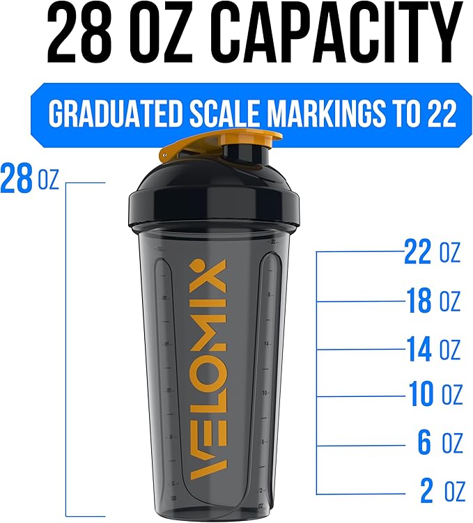 VELOMIX -2 Pack- 28 oz Protein Shaker Bottles for Protein Mixes - 2x Wire Whisk | Leak Proof Shaker Cups for Protein Shakes | Protein Shaker Bottle Pack (Golden Stone)