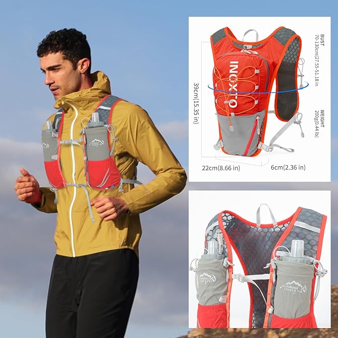 Running Vest for Women Men, Adjustable Chest Straps Running Hydration Vest with 500ml Soft Flask, Lightweight Breathable Reflective Hydration Backpack for Hiking
