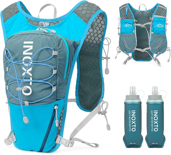 Running Vest for Women Men, Adjustable Chest Straps Running Hydration Vest with 500ml Soft Flask, Lightweight Breathable Reflective Hydration Backpack for Hiking