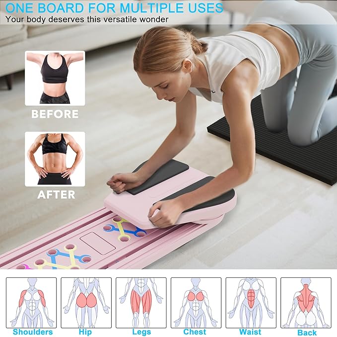 Pilates Board, Multifunctional Pilates Reformer Machine with Ab Trainer, Portable Pilates Reformer for Core & Full Body Workout, Foldable Home Gym Pilates Equipment for Women & Beginners