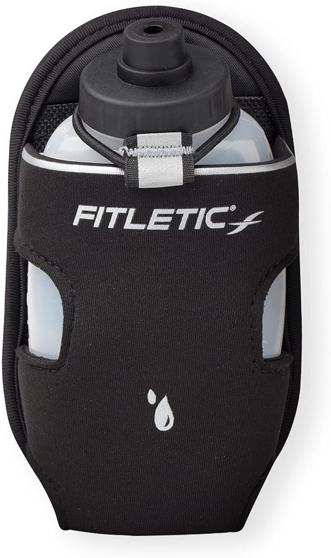 Fitletic 8-ounce Sport Water Bottle with Holster Attachable to Belts. No-Bite Cap Quick Hydration for Daily Running, Marathon, Triathlon