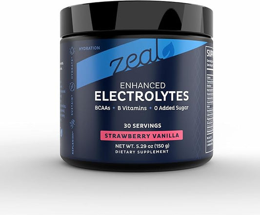 Zeal Electrolyte Powder Recovery Drink (30 Servings | Strawberry Vanilla) w 0 Sugar +BCAAs +B-Vitamins Electrolyte Supplement w Potassium Zinc & Magnesium