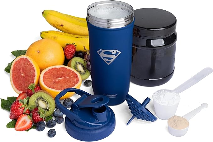 Smartshake DC COMICS Reforce Stainless Steel Protein Shaker Bottle 900 ml | 30 oz - Leakproof Screw-on Lid - BPA Free – Unisex - Non Insulated - Superman Logo