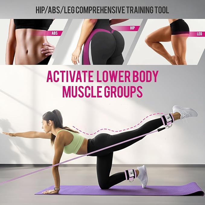 Slim Panda Ankle Strap for Cable Machine,Ankle Cuff for Kickbacks, Booty Hip Abductors,Glute Workouts, Leg Extensions, Curls for Men and Women, Adjustable with Double D-Rings