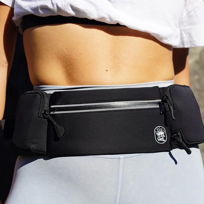 Running Belt with Water Bottle Holder - Waist Bag With Extender for Jogging, Hiking, Cycling, Walking - Dog Walker Hydration Fanny Pack - Sport Pouch iPhone Carrier for Women and Men - Black