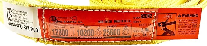 DD Sling-USA Made 1" & 2" Widths by 6' to 12' Lengths in Listing, 2 Ply, Endless Nylon Lifting Slings, 900 Webbing, 12,800 lbs Vertical, 10,200 lbs Choker, 25,600 lbs Basket (USA Made Nylon) (2"x12')