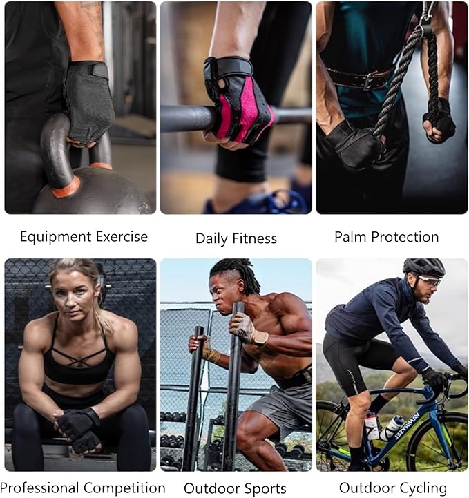 Breathable Workout Gloves for Women & Men Full Palm Protection Gym Gloves for Cycling | Fitness | Weightlifting | Pull-ups Deadlifting | Rowing(Black-Short-L)