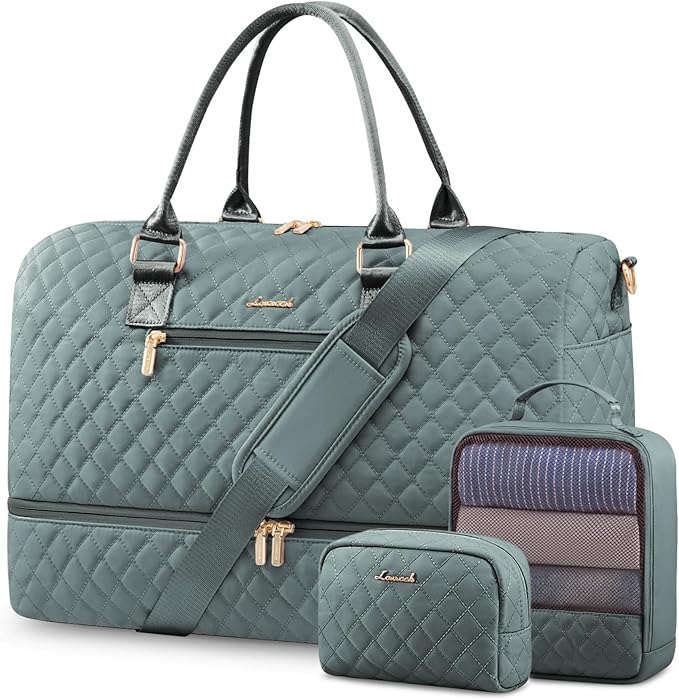 LOVEVOOK Travel Duffle Bag for Women, Weekender Overnight Bag with Shoe Compartment, Carry on Bag with Toiletry Bag, Gym Duffel Bag with Wet Pocket, Hospital Bags for Labor and Delivery 3 Pcs Set