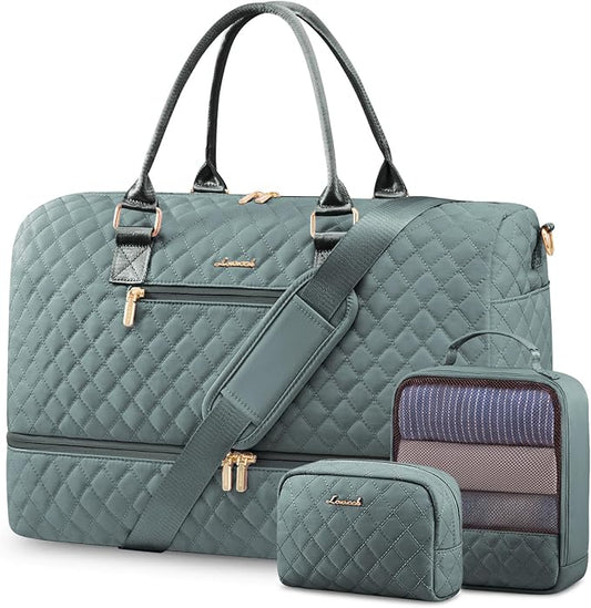 LOVEVOOK Travel Duffle Bag for Women, Weekender Overnight Bag with Shoe Compartment, Carry on Bag with Toiletry Bag, Gym Duffel Bag with Wet Pocket, Hospital Bags for Labor and Delivery 3 Pcs Set