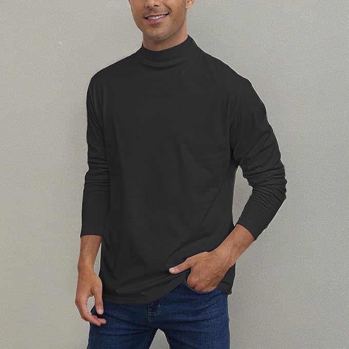 Mens Casual Mock Turtleneck T-Shirts Long Sleeve Thermal Stretchy Pullover Basic Lightweight Undershirt Sweater Tops