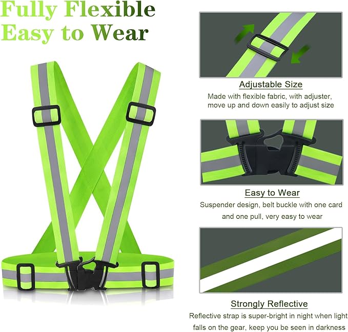Reflective Vest Running Gear, 2Pack High Visible Safety VES for Cycling Jogging Running Walking, Adjustable for Men Women Kids