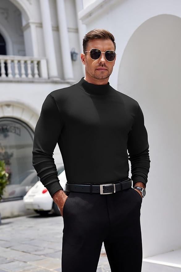 COOFANDY Mens Mock Turtleneck Long Sleeve Shirts Basic Thermal Turtle Neck Undershirt Lightweight Pullover Sweaters Top