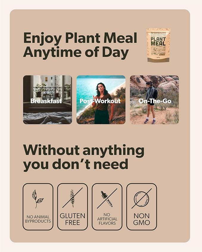 Plant Meal Replacement Shake - Chocolate - 25g of Plant Based Vegan Protein Powder, 76+ Organic Superfoods, Vitamins & Minerals, Mushrooms, Super Greens, Digestive Enzymes & Probiotics - 15 Servings