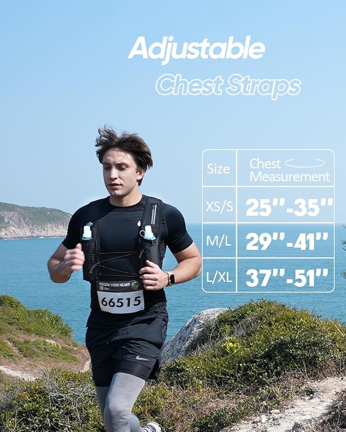 Running Vest for Women Men, USA Original Patent, Adjustable Chest Straps Running Hydration Vest with 500ml Soft Flask, Lightweight Reflective Hydration Backpack for Marathon