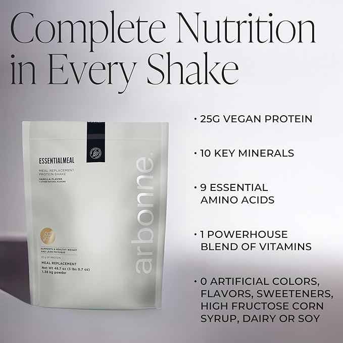 Arbonne EssentialMeal Meal Replacement Shake - Protein Shake, Vegan Protein Powder, Complete Daily Nutrition, Vanilla